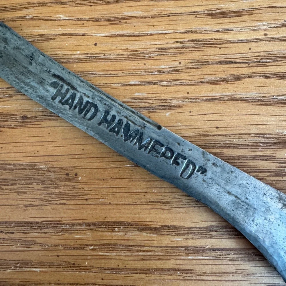 Vintage Hand Hammered Carbon Steel Butcher Knife Wood Handle Primitive‎ Rustic